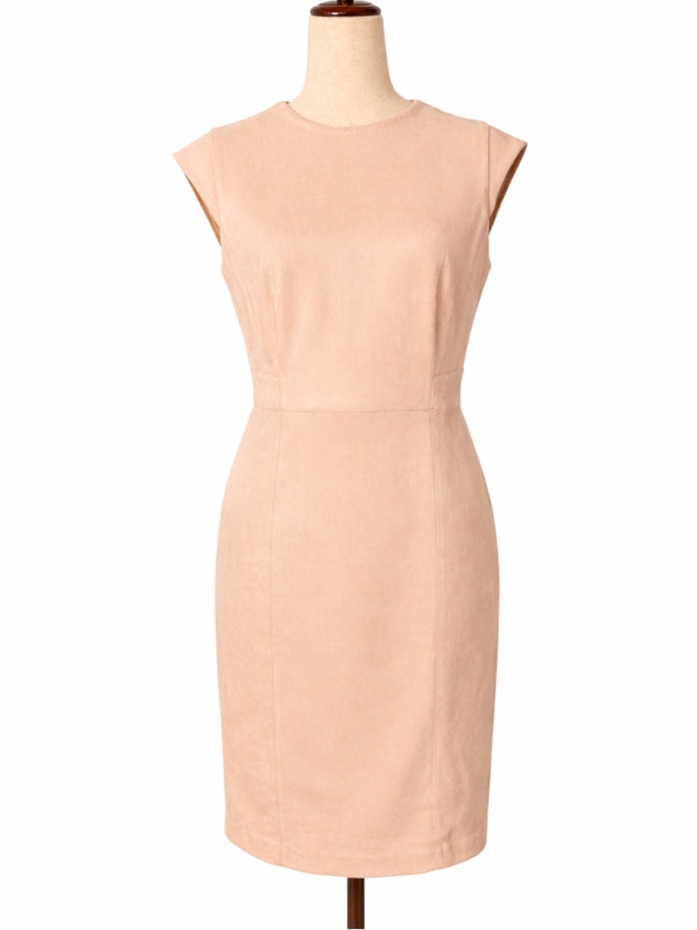 Ann Taylor Pale pink ultrasuede sheath dress. Cap sleeves, midi pencil skirt- 8